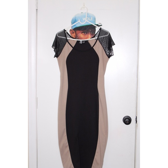 Black and coffee colored hourglass dress with mesh - Picture 1 of 5